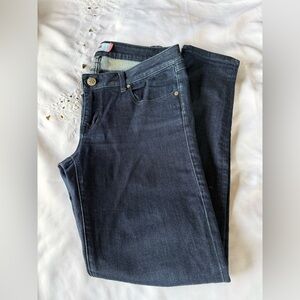 Cabi dark wash skinny jeans are available in size 6 with a 30 1/2 inseam.